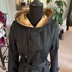 Kate Spade Black Trench Coat with Tan Hood